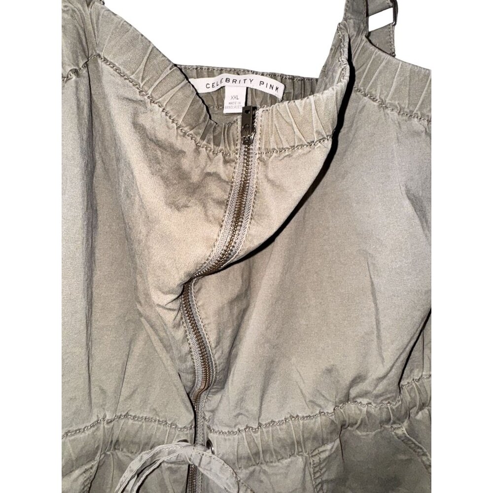 Celebrity Pink Womens Olive Green Jumpsuit XXL Adjustable Straps Zipper Front Dr - Picture 11 of 15